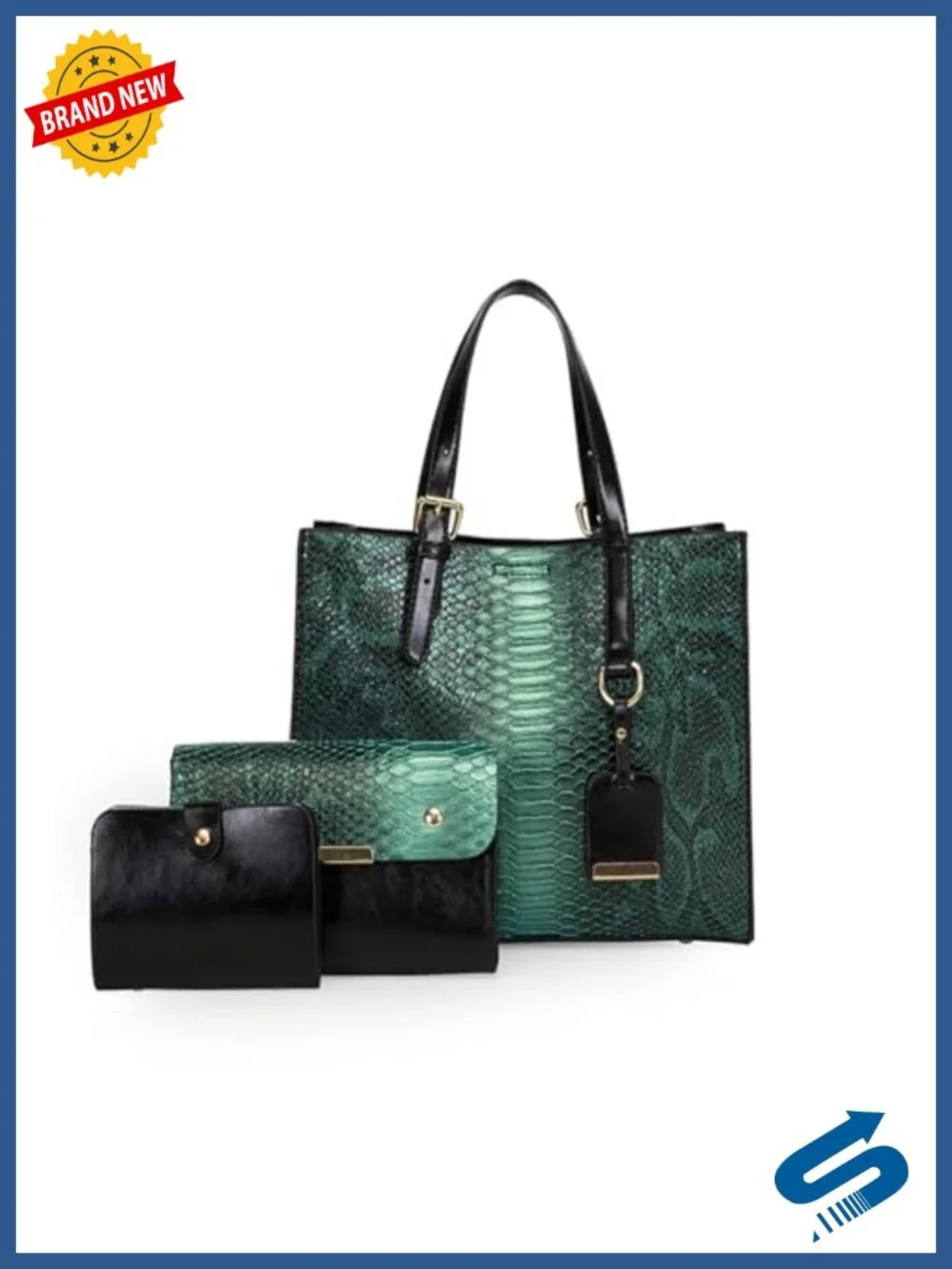 Crocodile Pattern Satchel Handbags Set PU Faux Leather Tote Clutch Wristlet